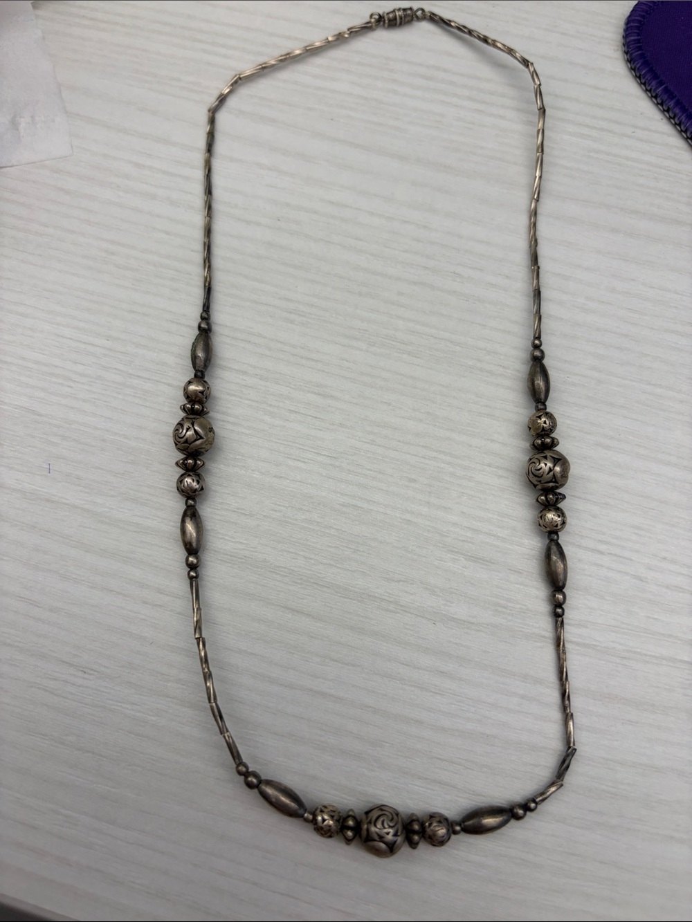 Antique Silver Floral Bead Necklace - Timeless Silver Tone